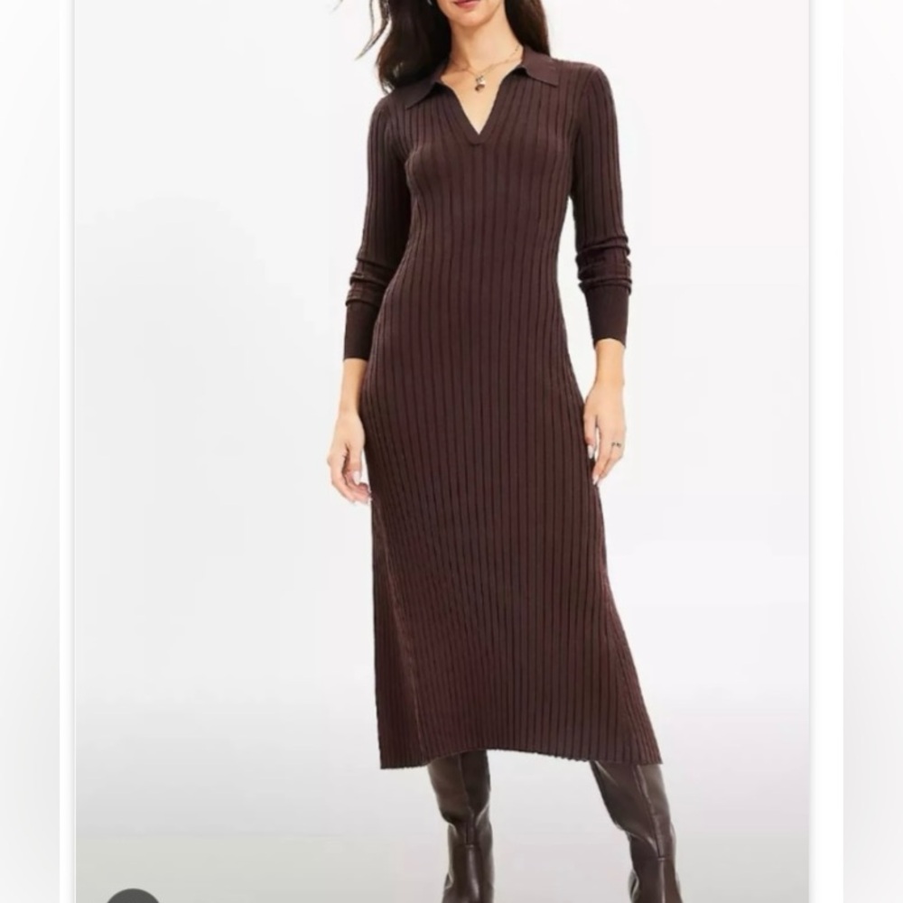 LOFT Ribbed Midi Polo Sweater Dress